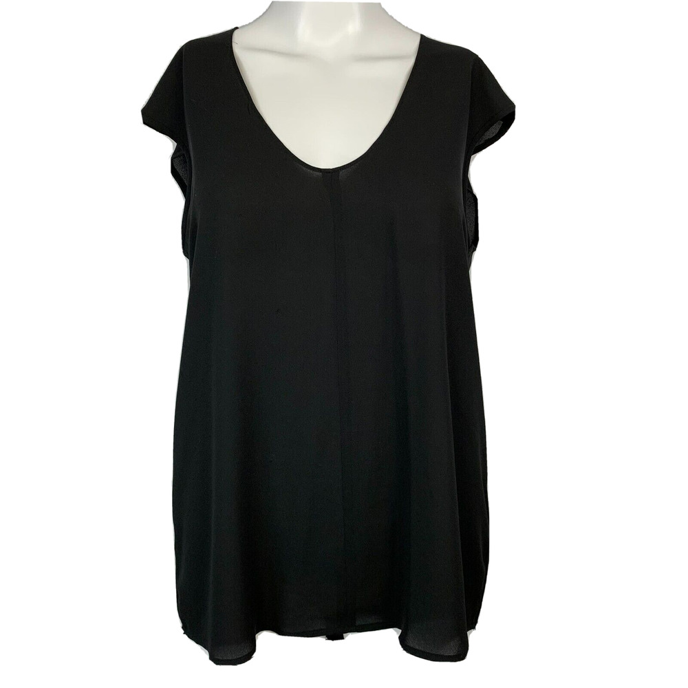 J. Crew Shirt Womens Sz‎ 2 Black Chiffon Short Flutter Sleeve Popover Top Blouse